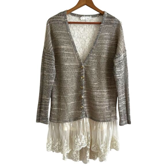 Areve Lace Crochet Duster Cardigan Sz M Long Fairycore Boho Chic Grunge Festival - Picture 2 of 10